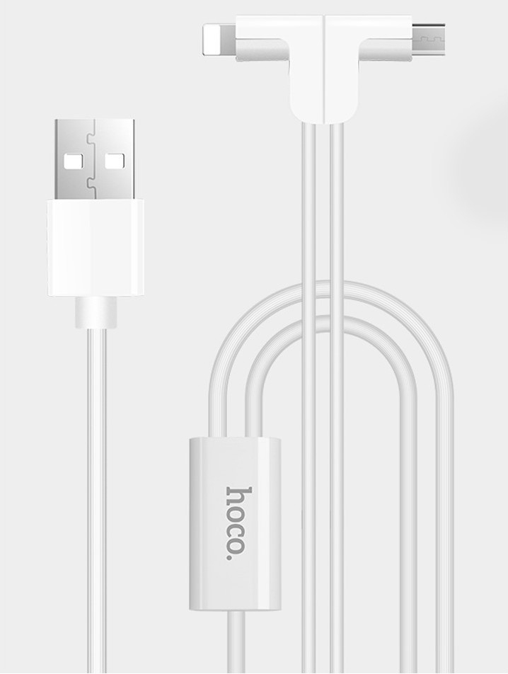 фото Дата-кабель hoco x12 usb - lightning/micro usb magnetic tpe, 2.4a 1.2 м, white