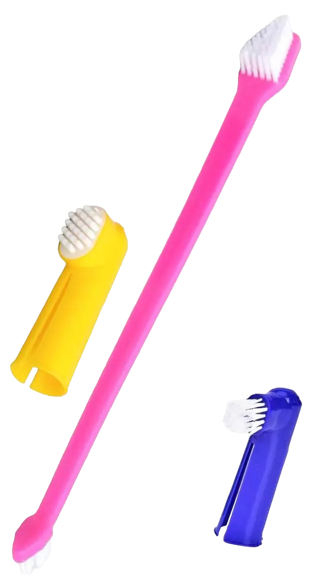 Набор зубных щеток для собак Luxury Paws, розовый, желтый, синий, 3шт
