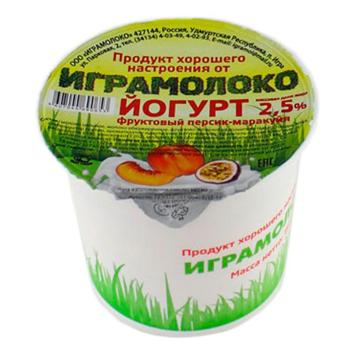 

Йогурт Играмолоко Персик-маракуйя 2,5% БЗМЖ 150 г