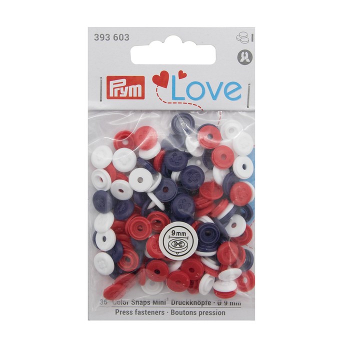 

Кнопки Color Snaps Mini имитация стежка Prym Love, цв. красный/белый/синий, 36 шт