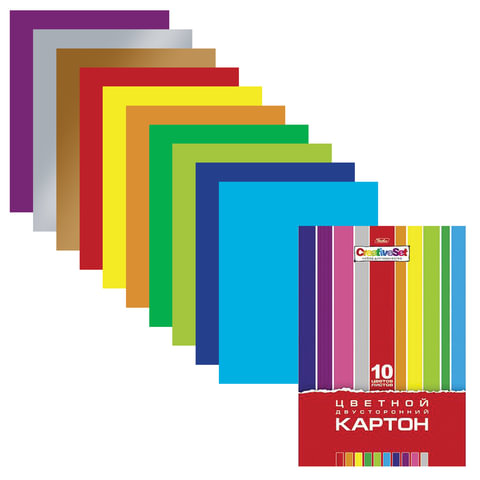 

Картон цветной А4 2-сторонний 10 листов 10 цветов, Hatber, 195х280 мм, Creative, 5 шт, Разноцветный