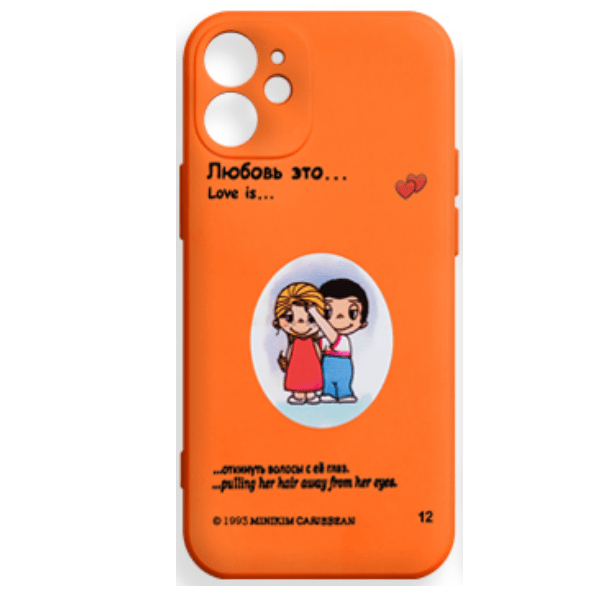 фото Чехол для iphone 12 mini silicone с принтом "love is", оранжевый nobrand