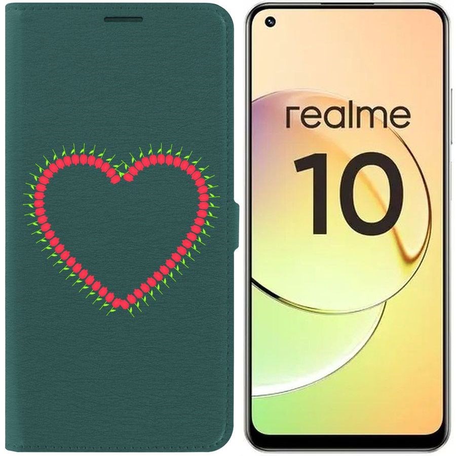 

Чехол-книжка Eco Book для Realme 10 4G Сердце из тюльпанов, Зеленый