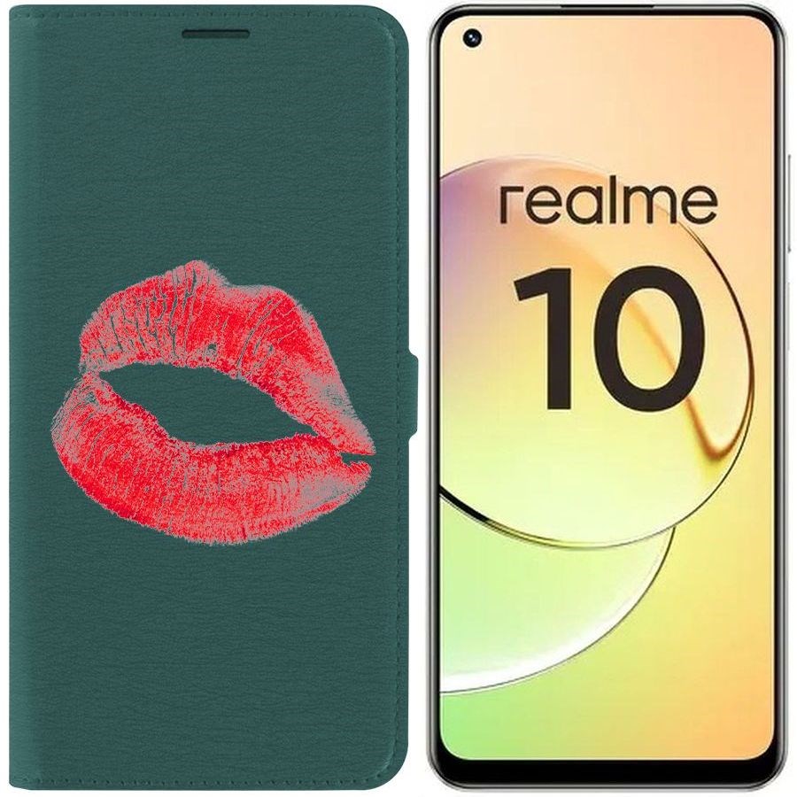 

Чехол-книжка Eco Book для Realme 10 4G След помады, Зеленый