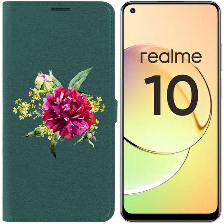 

Чехол-книжка Eco Book для Realme 10 4G Цветочная акварель, Зеленый