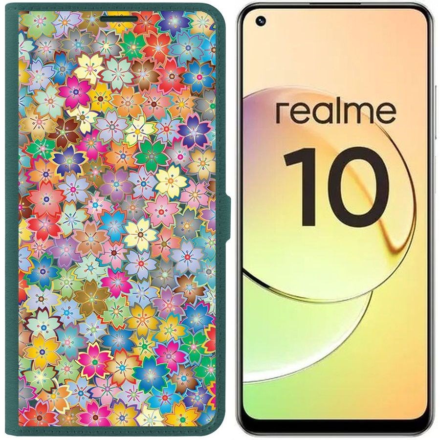 

Чехол-книжка Eco Book для Realme 10 4G Цветочный паттерн 4, Зеленый