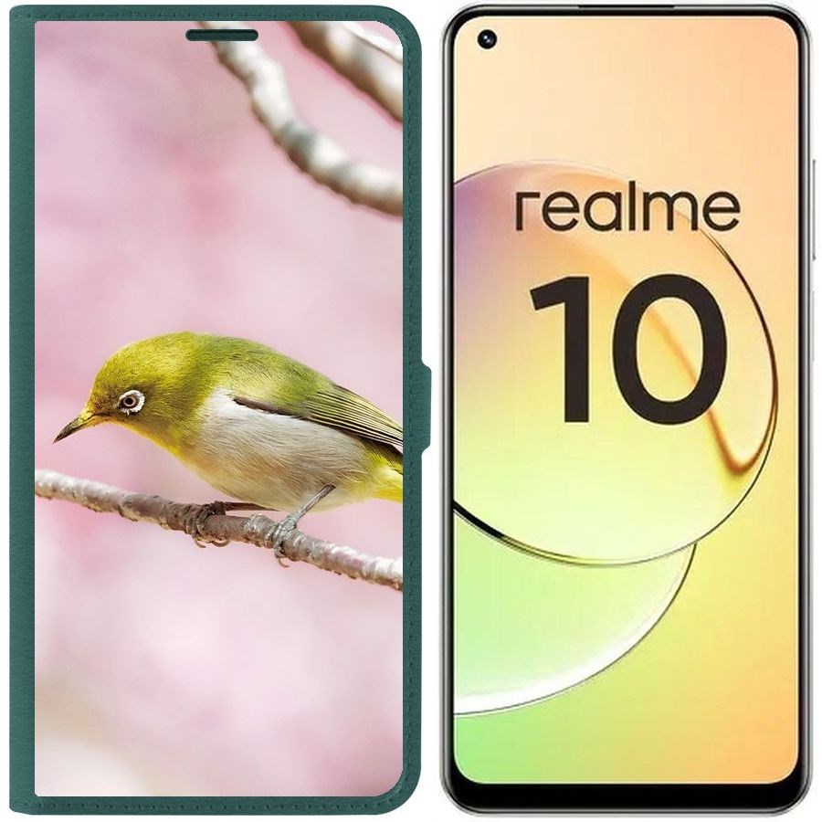 

Чехол-книжка Eco Book для Realme 10 4G Японская белоглазка, Зеленый
