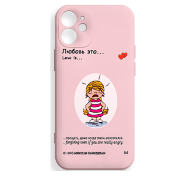 фото Чехол для iphone 12 mini silicone с принтом "love is", сиреневый nobrand