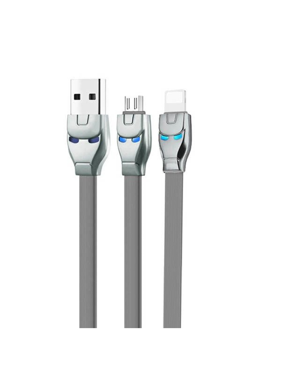 Дата-кабель Hoco U14 USB - Lightning/Micro USB TPE, 2.4A 1.3 м, Grey