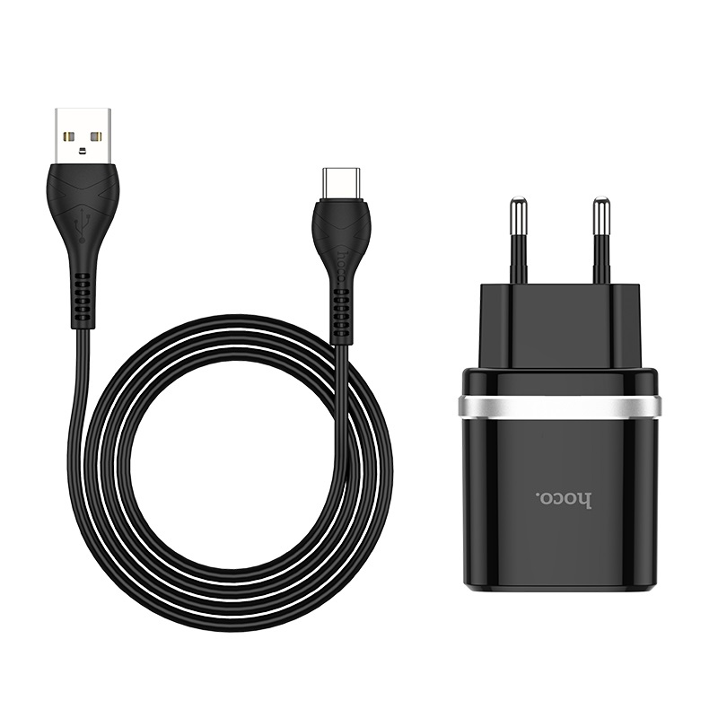 Сетевое зарядное устройство Hoco C12Q USB - Typе-C QC3.0 3.0A 1м Black повреждена упаковка