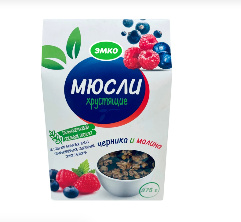 

Мюсли Emco хрустящие с черникой и малиной 375 г