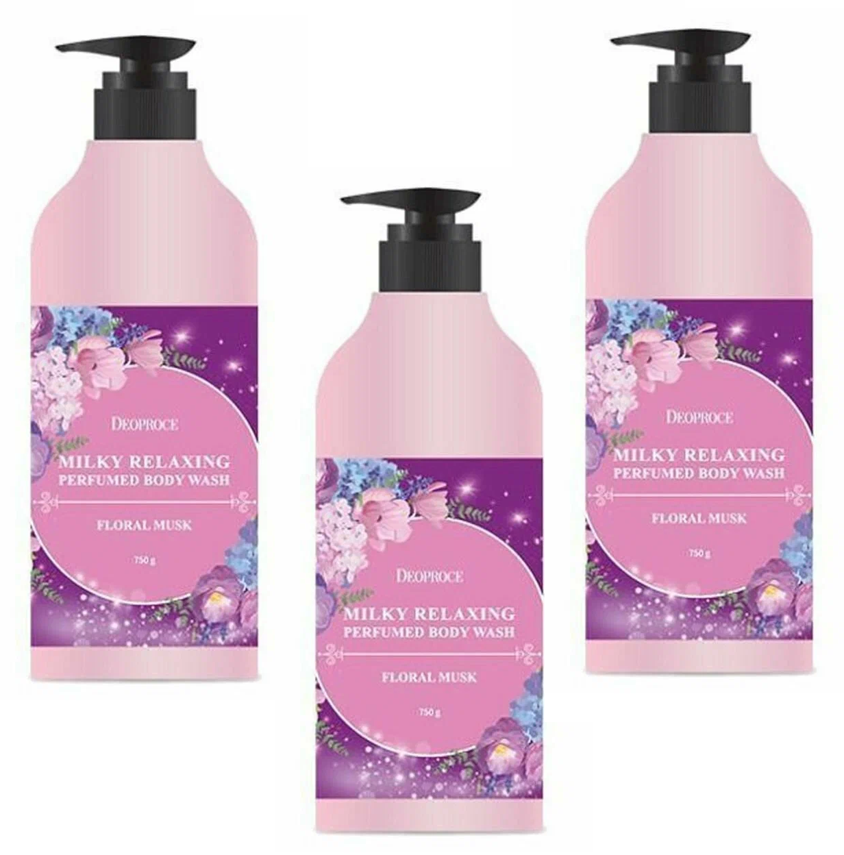 Гель для душа Deoproce Milky Relaxing Body Wash Floral Muak 750 мл 3 шт