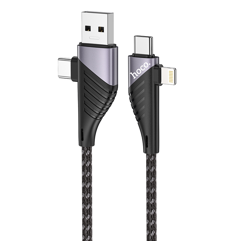 

Кабель USB HOCO U95 4in1, USB/Type-C - Type-C+Lightning, 5A, 60W, 1.2 м, черный