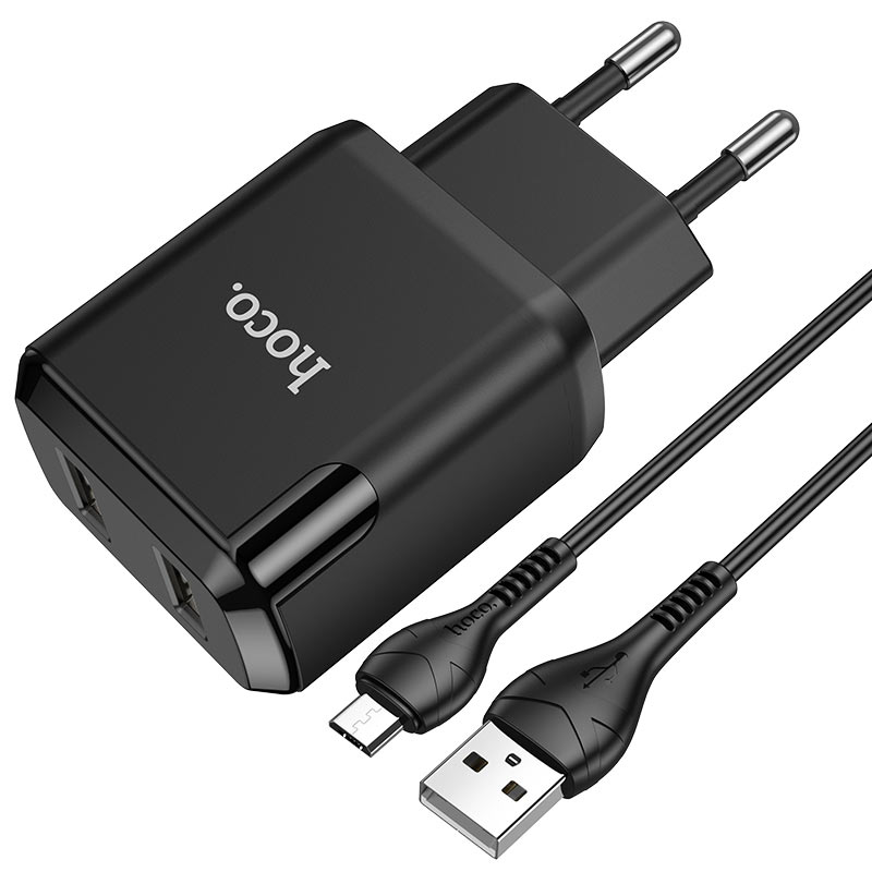 

Зарядное устройство HOCO N7 Speedy 2*USB + Кабель USB-Micro, 2.1A, черный