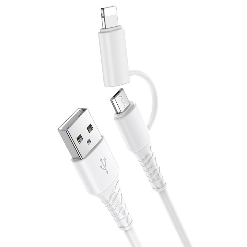 

Кабель USB HOCO X54 Cool, USB - MicroUSB+Lightning, 2.4А, 1 м, белый