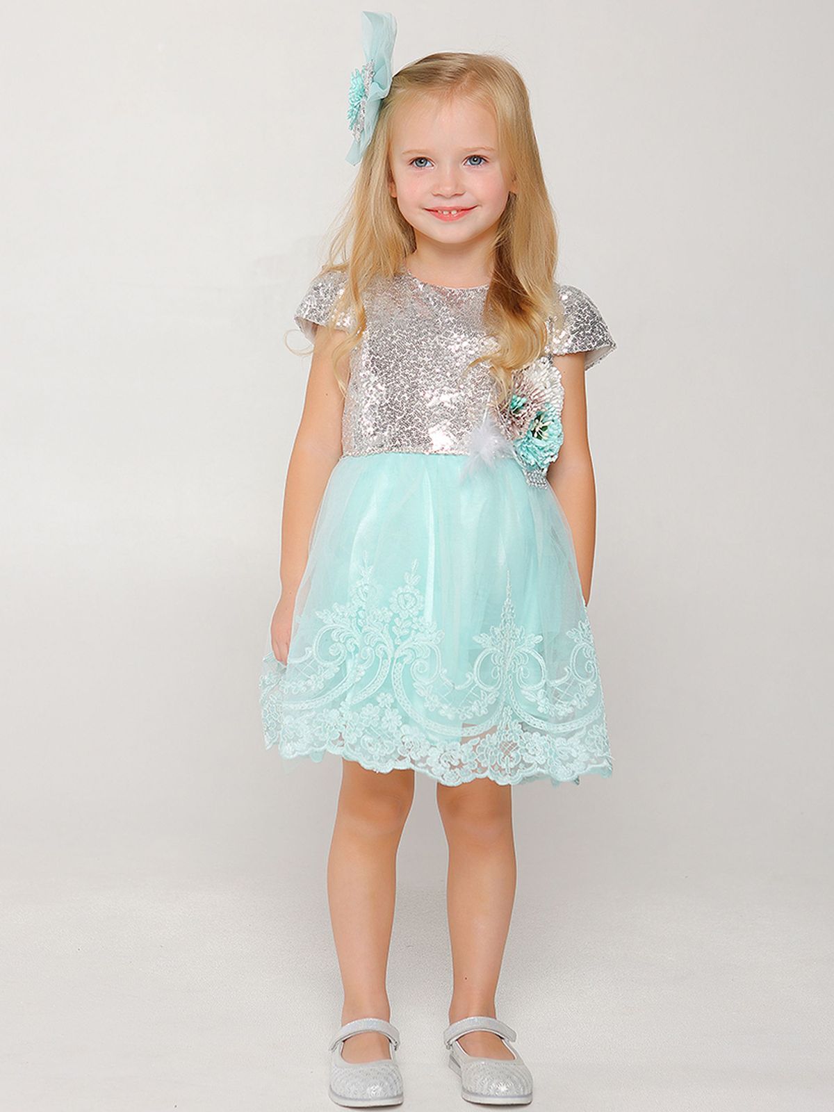 фото Нарядное платье для девочек ciggo 6260-01 цвет ментоловый, размер 98