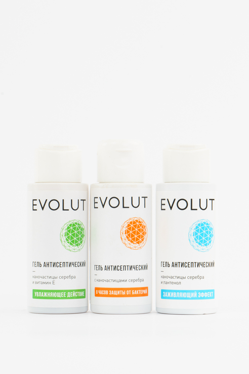 

Evolut Набор антисептических гелей для рук с частицами серебра, 3 шт. по 50 мл