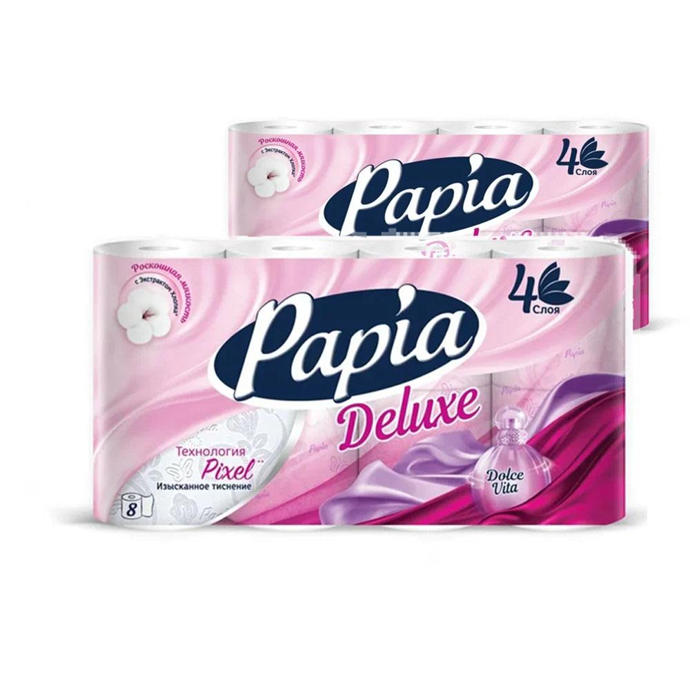 Туалетная бумага PAPIA DELUXE Арома Дольче Вита 4 слоя 8 рулонов  в наборе   2шт туалетная бумага снежок 1 слой 73 м белая