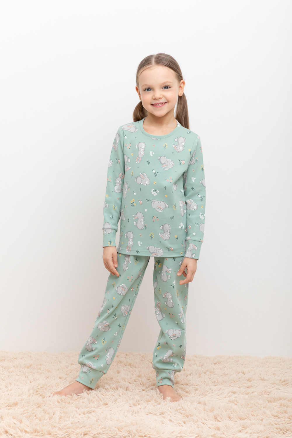 

Пижама детская CROCKID К 1044, листья папоротника, зайки, 110, Зеленый, К 1044