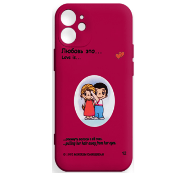 фото Чехол для iphone 12 mini silicone с принтом "love is", сливовый nobrand