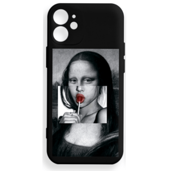 фото Чехол для iphone 12 mini silicone с принтом "mona lisa", черный nobrand