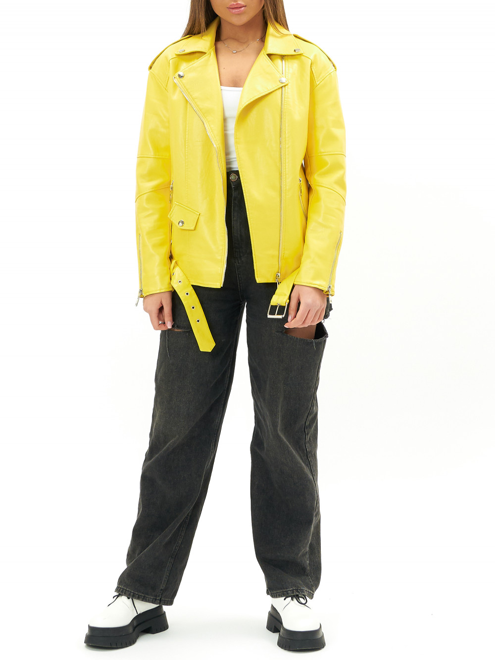 фото Кожаная куртка женская nobrand ad3605 желтая s