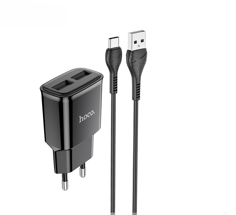 Сетевое зарядное устройство Hoco C88A 2USB - Typе-C 2.4A 1м Black