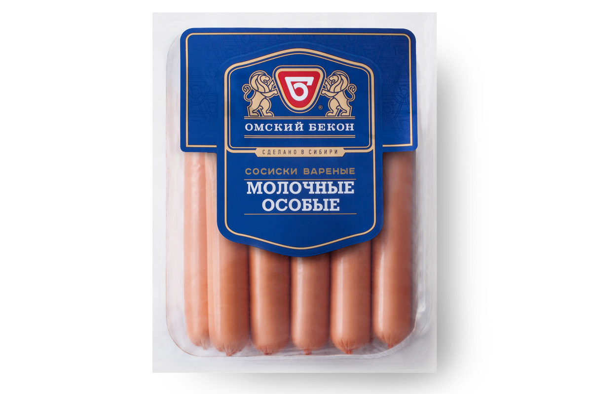 

Сосиски Омский Бекон Молочные Особые вареные +-1 кг