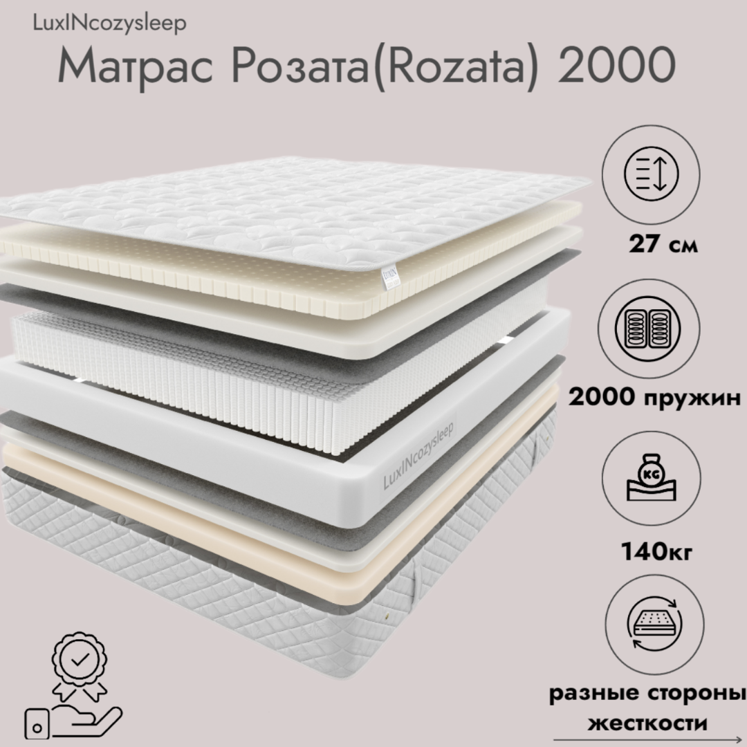 

Матрас LuxINcozysleep Комфорт Розата 2000 80х200, Белый, Розата 2000