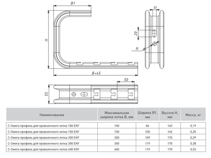 С-Омега профиль для проволочного лотка 200 (1,5 мм) EKF l омега профиль для проволочного лотка ekf