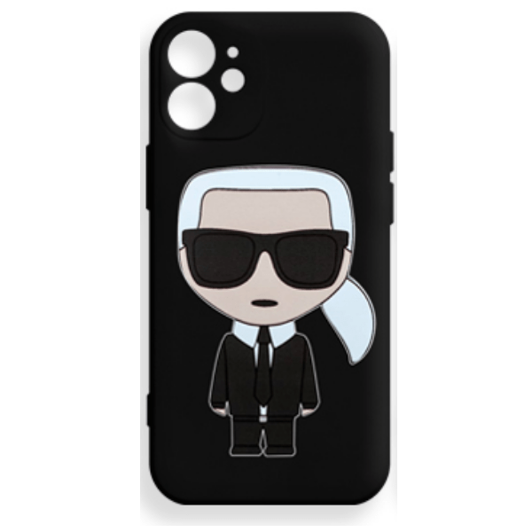 фото Чехол для iphone 12 mini silicone с принтом "karl", черный nobrand