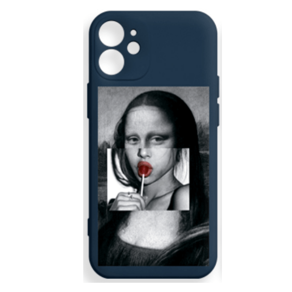 фото Чехол для iphone 12 mini silicone с принтом "mona lisa", синий nobrand