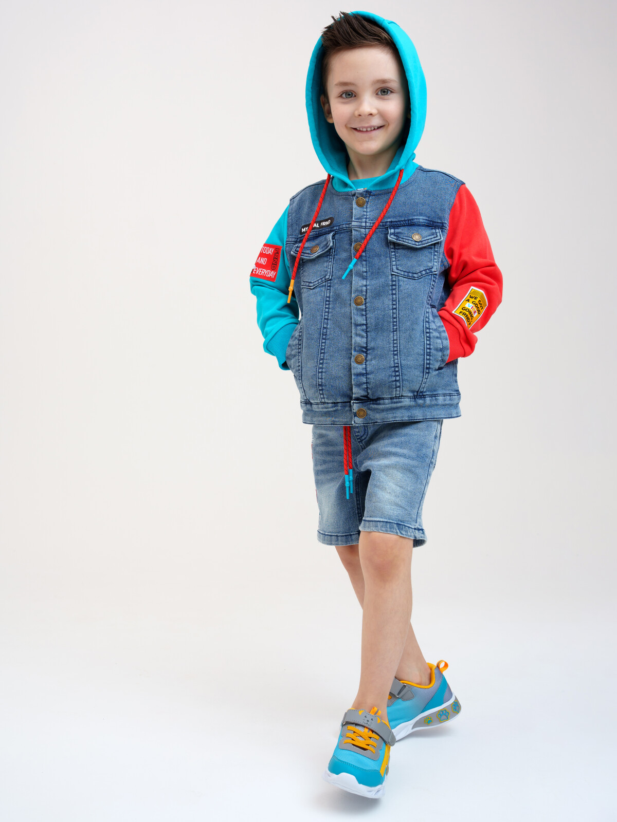 Куртка джинсовая детская PlayToday Kids 12312087, оранжевый, синий, голубой, 122