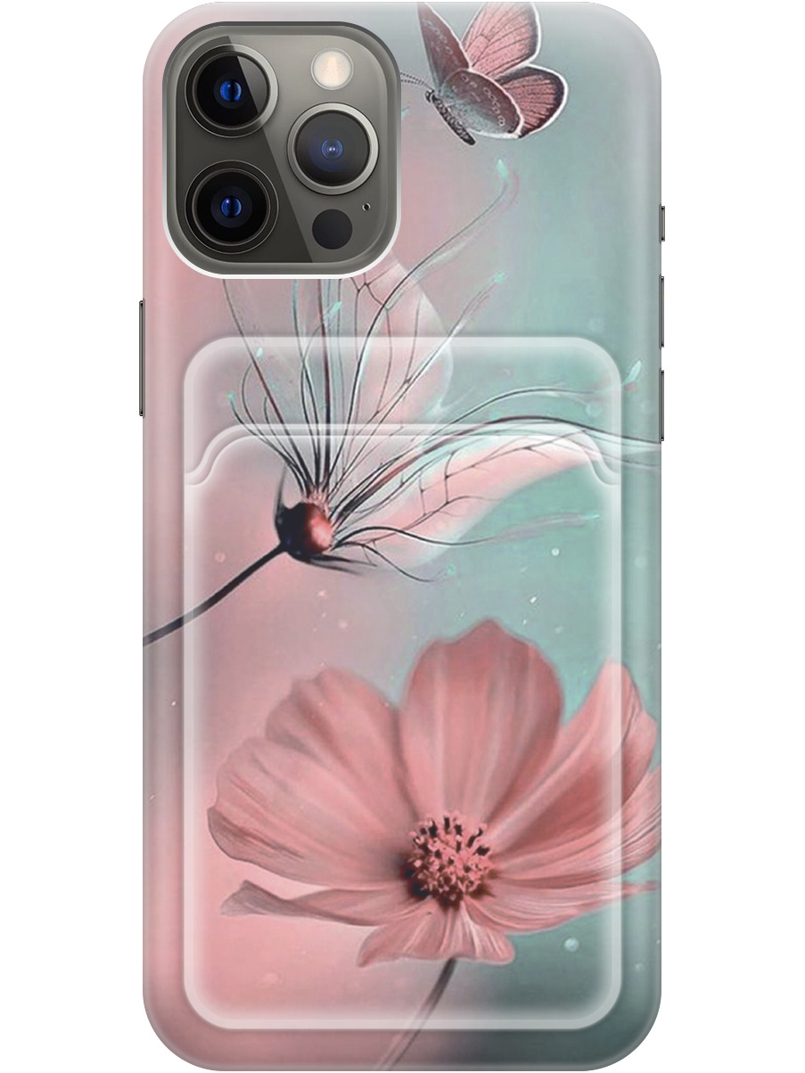 

Силиконовый чехол на Apple iPhone 12 Pro Max с рисунком "Бабочка и цветы", Голубой;розовый;серый, 20011974
