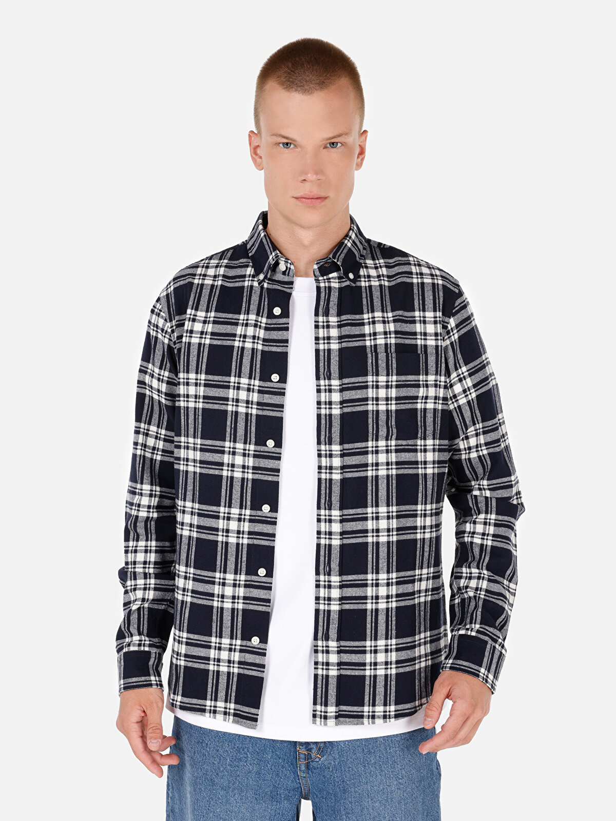 

Рубашка мужская Colin's CL1071274 синяя 2XL, Синий, CL1071274