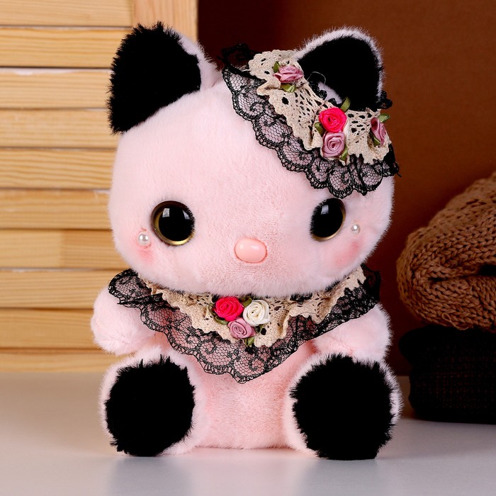 

Мягкая игрушка Котик с бусинами, 22 см, розовый