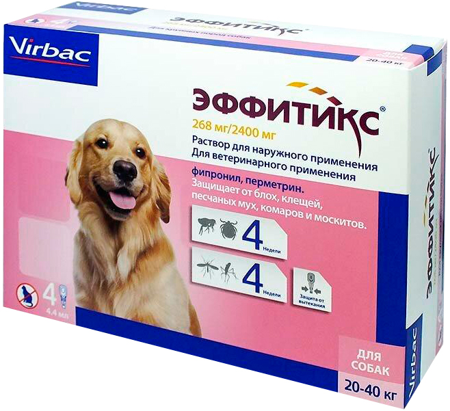 Капли для собак против блох, клещей Virbac Эффитикс от 20 до 40 кг, 1 пипеток, 4.4 мл