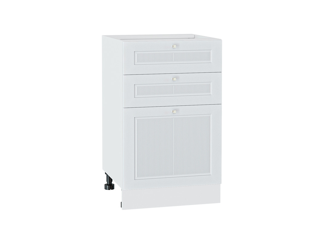 

Напольный шкаф 503 с 3-мя ящиками МС Моцарт Сурская мебель МДФ цвет Белый/Айленд силк Ф33, Моцарт