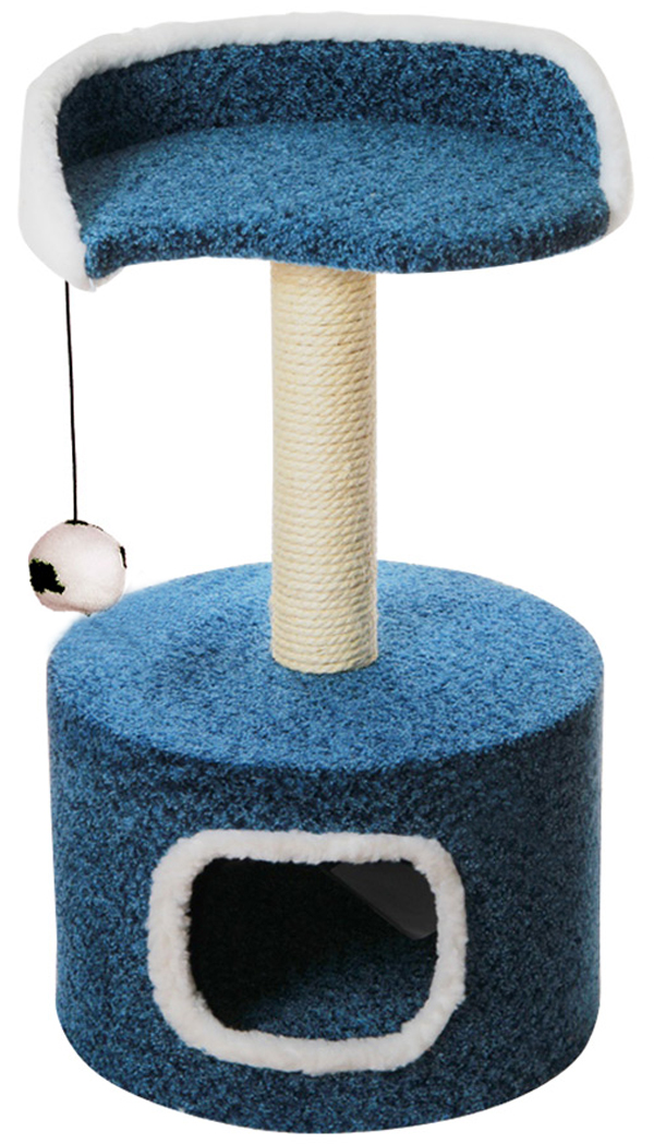 фото Комплекс для кошек зооник дом круглый с полкой в форме капли , синий, 2 уровня