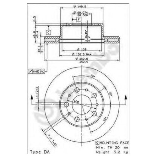 фото Тормозной диск передний brembo 09508210 для volvo 740, 760, 780