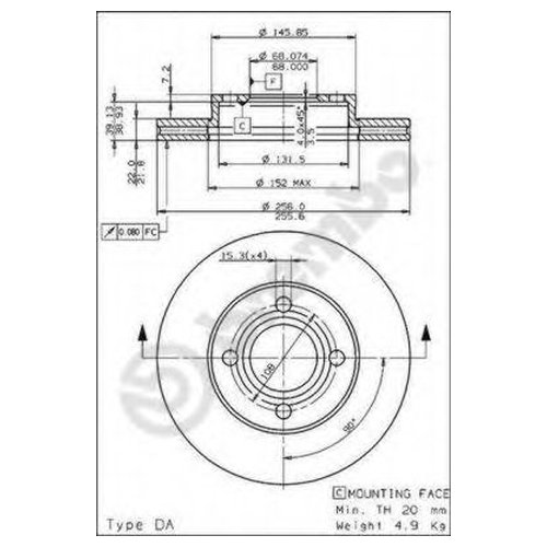 фото Тормозной диск передний brembo 09503310 для audi 100, 80, 90