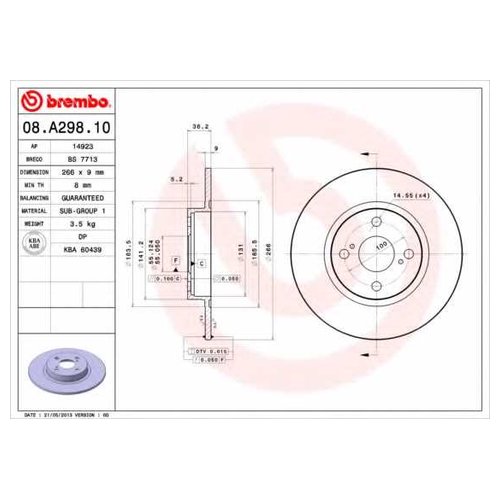 фото Тормозной диск задний brembo 08a29810 для toyota corolla