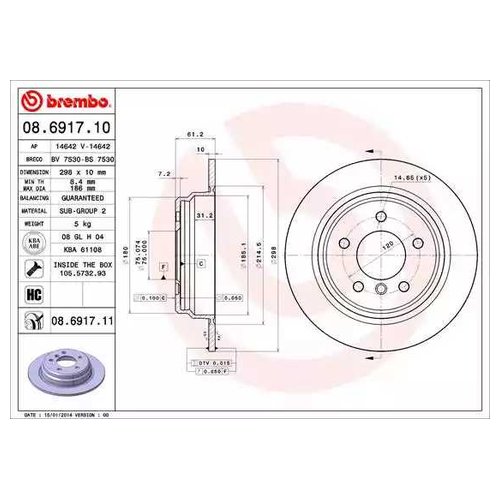 фото Тормозной диск задний brembo 08691711 для bmw 5 серия e39