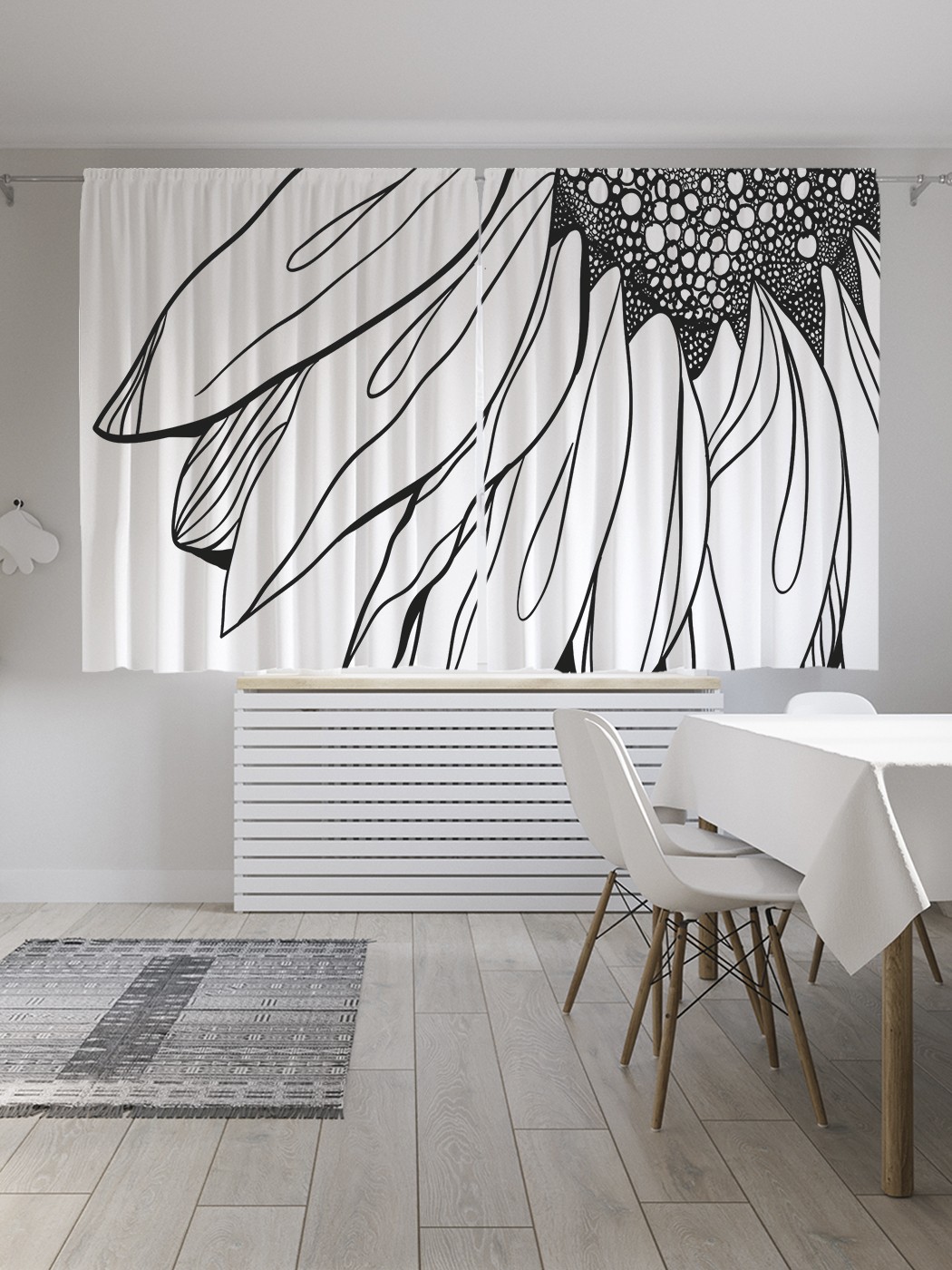 фото Шторы joyarty с фотопечатью "графический подсолнух" из сатена, 290х180 см