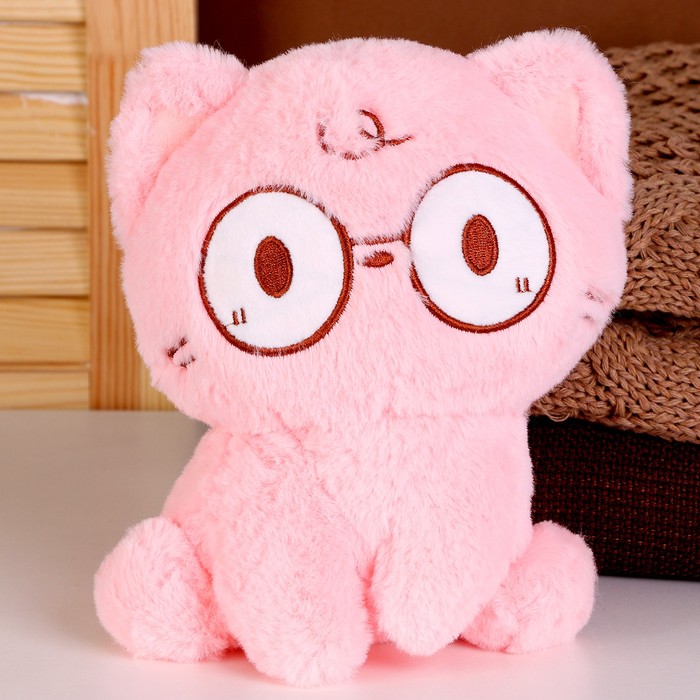 Мягкая игрушка Кот в очках, 20 см, розовый мягкая игрушка orange toys брелок ктотик в больших очках 8 см
