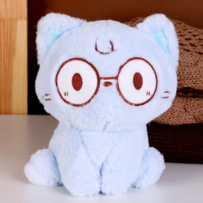 Мягкая игрушка Кот в очках, 20 см, голубой