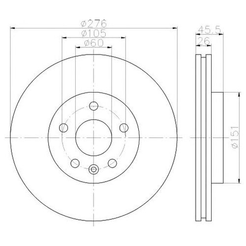 Тормозной диск передний Hella 8DD355116351 для Chevrolet Aveo, Cruze; Opel Astra