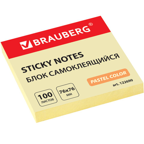 

Блок самоклеящийся Brauberg, пастельный, 76х76 мм, 100 листов, желтый, 122690, 36 шт