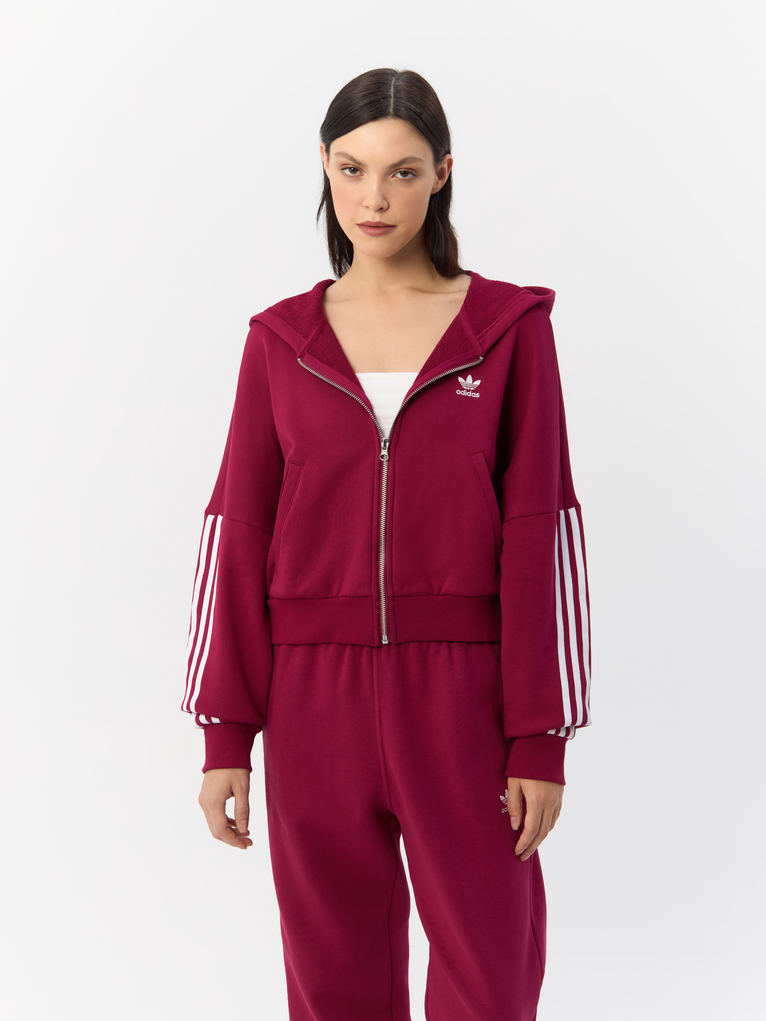 

Толстовка женская Adidas Classics Full-Zip Hoodie HM2133 бордовая 34 EU, Бордовый, Classics Full-Zip Hoodie