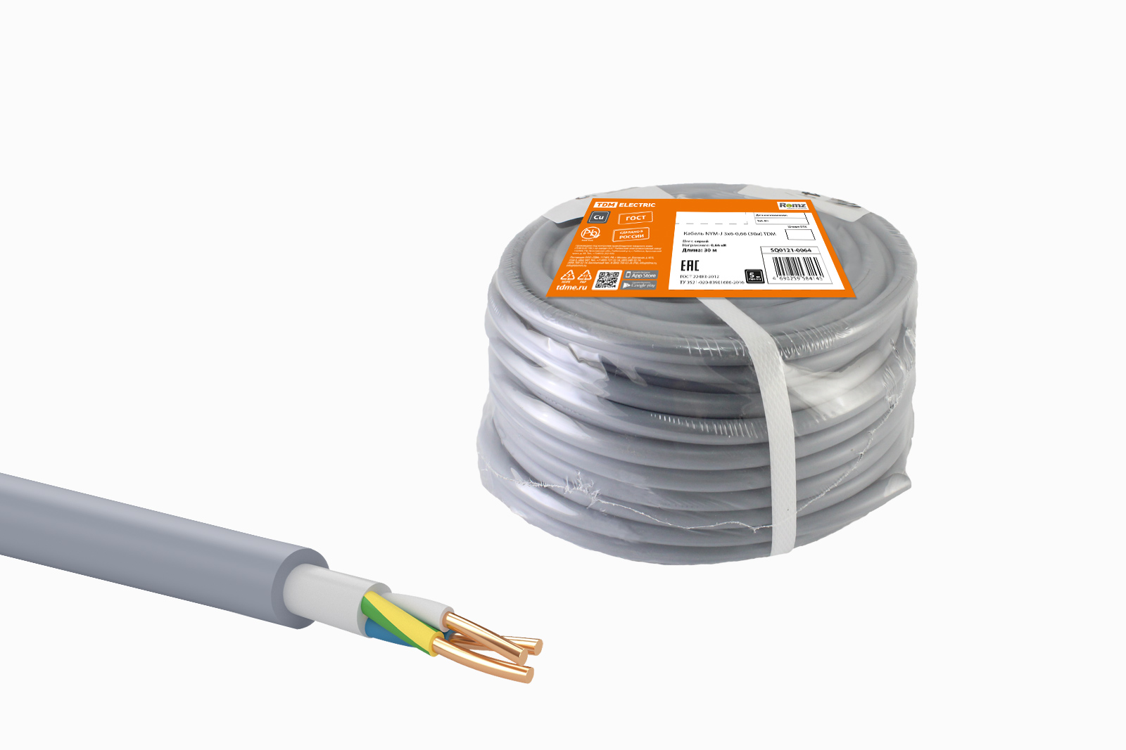 фото Кабель tdm electric nym-j 3х6-0,66 (30м) sq0121-0064